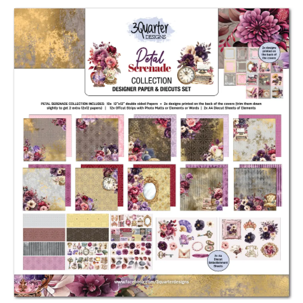 3Quarter Designs Petal Serenade 12X12 Design Paper & Diecuts Set 1