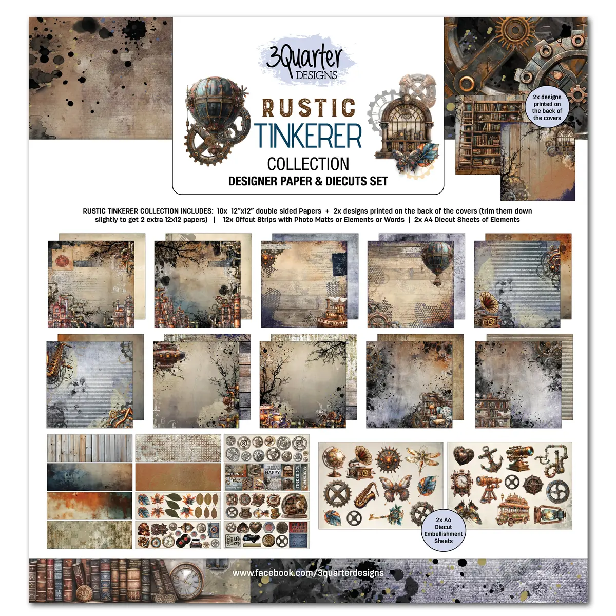3Quarter Designs Rustic Tinkerer 12X12 Design Paper & Diecuts Set 1