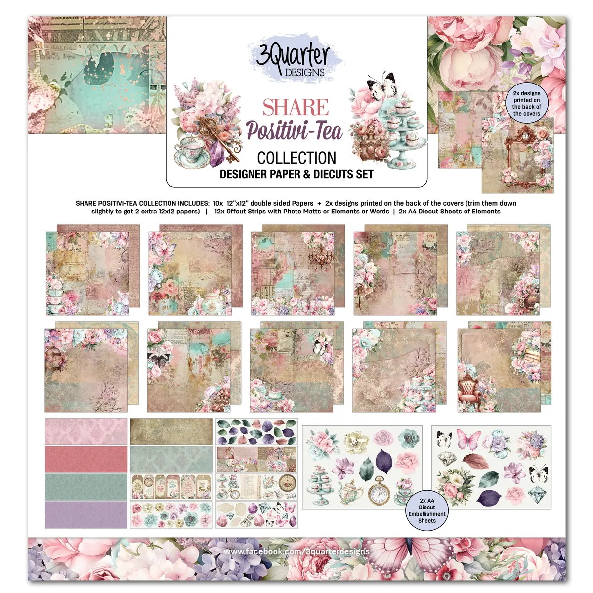 3Quarter Designs Positivi-Tea 12X12 Design Paper & Diecuts Set 1