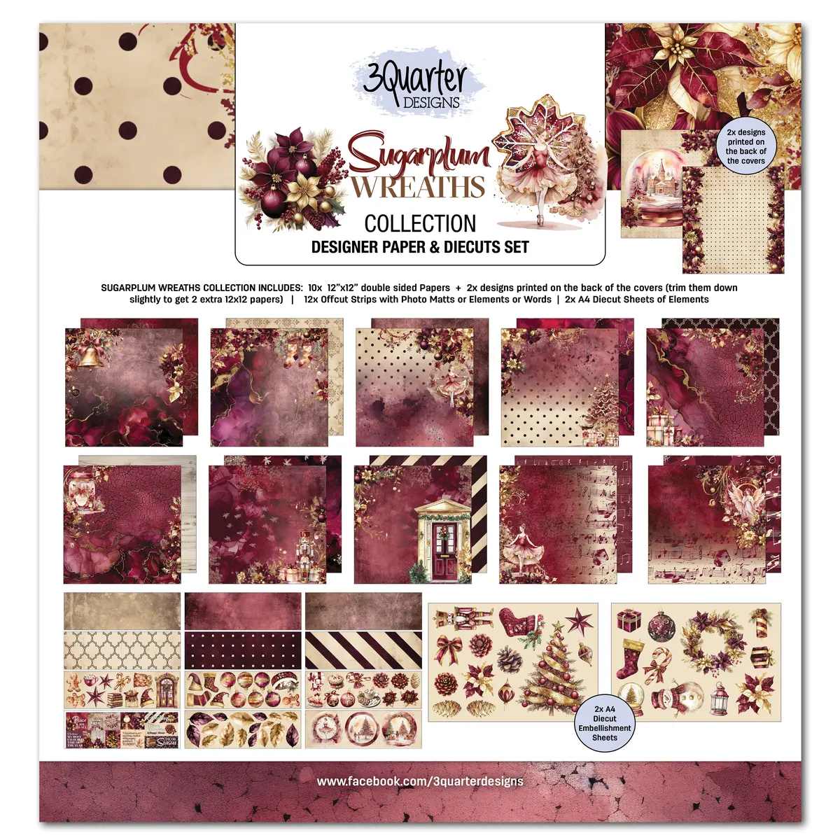 3Quarter Designs Sugarplum Wreath 12X12 Design Paper & Diecuts Set 1