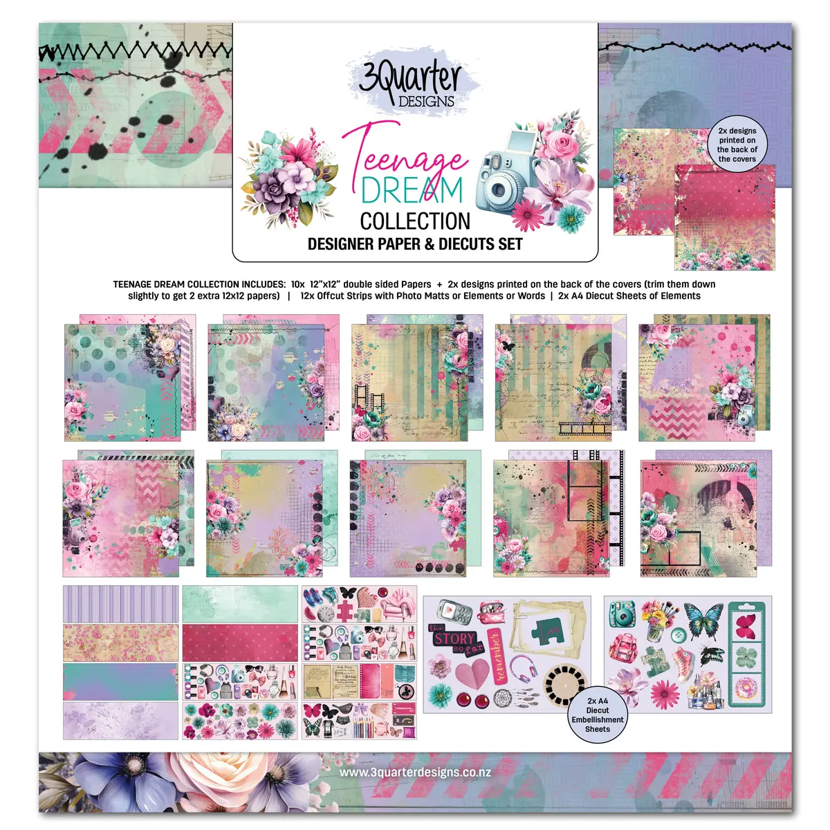3Quarter Designs Teenage Dream 12X12 Design Paper & Diecuts Set 1