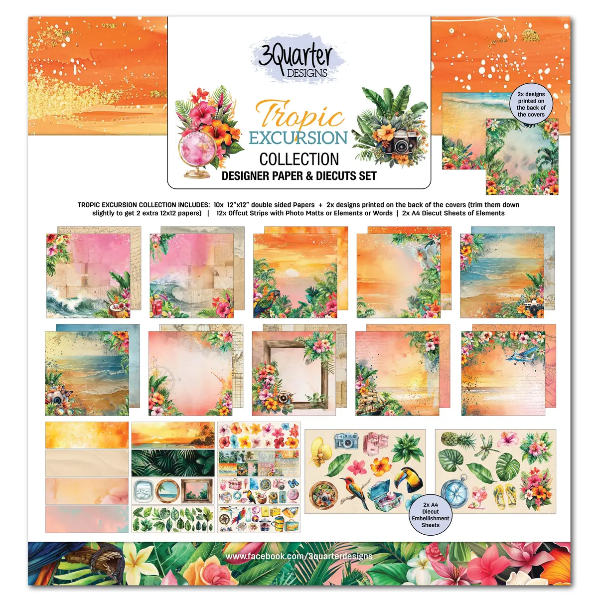 3Quarter Designs Tropic Excursion 12X12 Design Paper & Diecuts Set 1