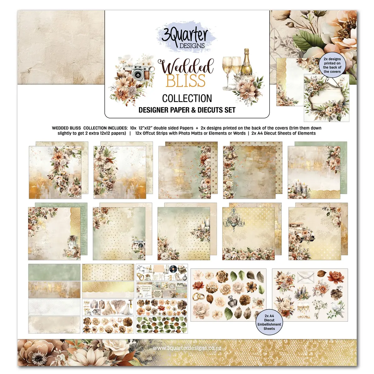 3Quarter Designs Wedded Bliss 12X12 Design Paper & Diecuts Set 1