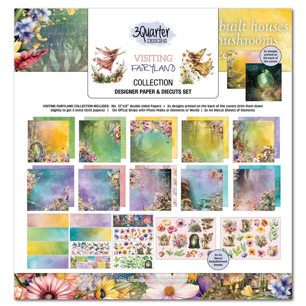 3Quarter Designs Visiting Fairyland 12X12 Design Paper & Diecuts Set 1