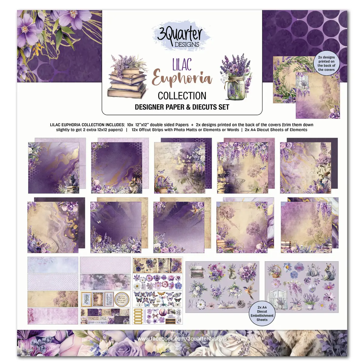 3Quarter Designs Lilac Euphoria 12X12 Design Paper & Diecuts Set 1