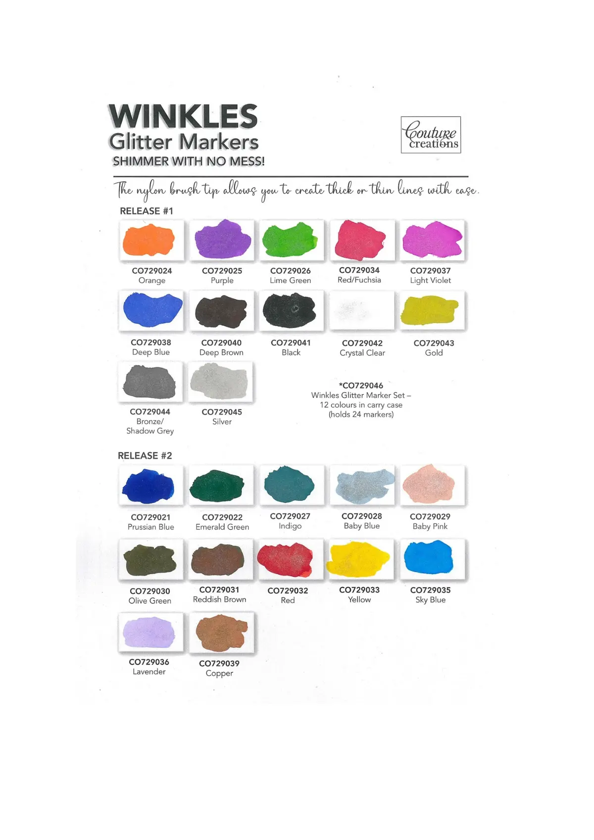 Winkles Shimmer Glitter Pen Set – 12 Colours In Carry Case (Holds 24 Pens) 2