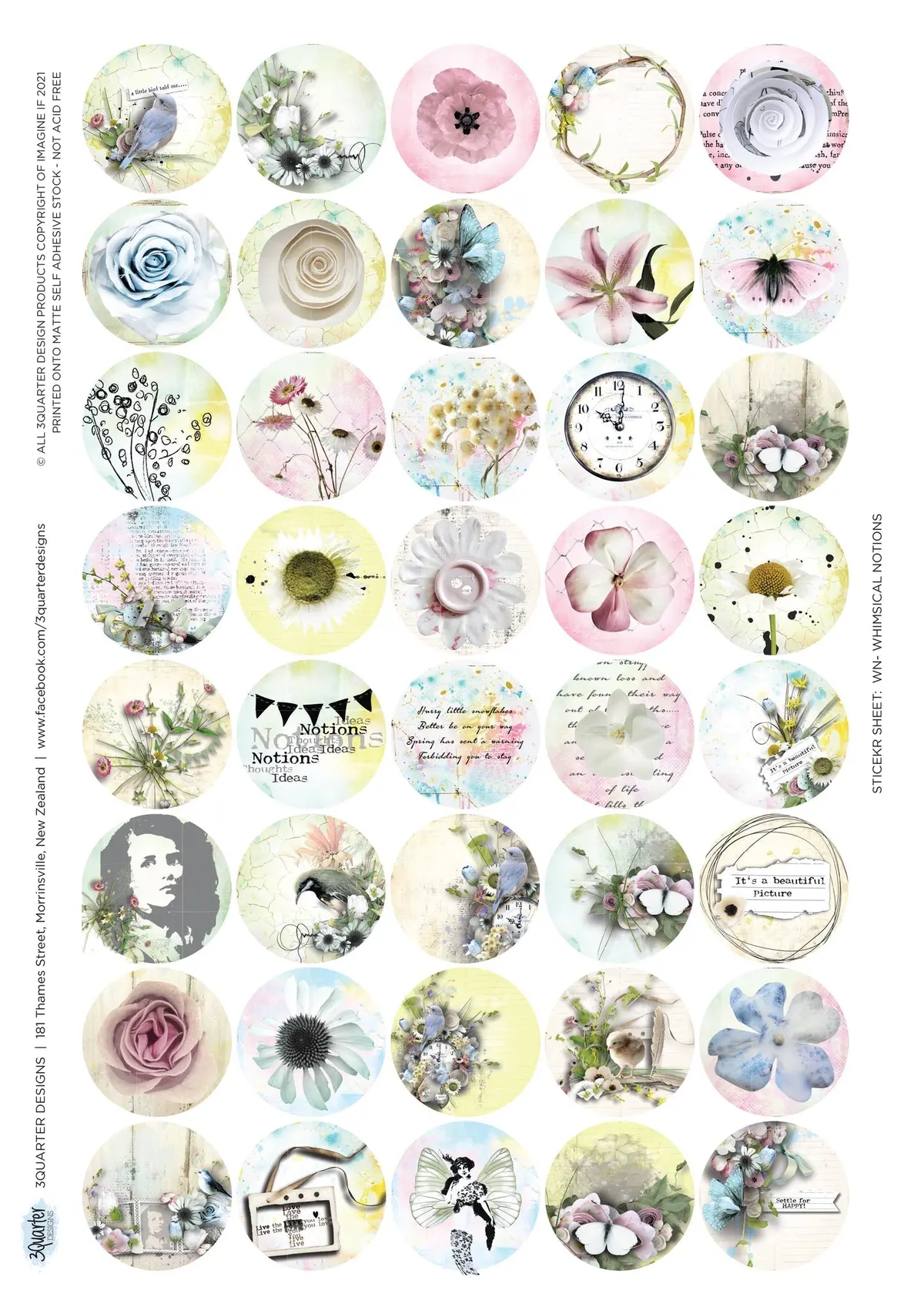 3Quarter Designs Sticker A4 Sheet - Whimsical Notions 1