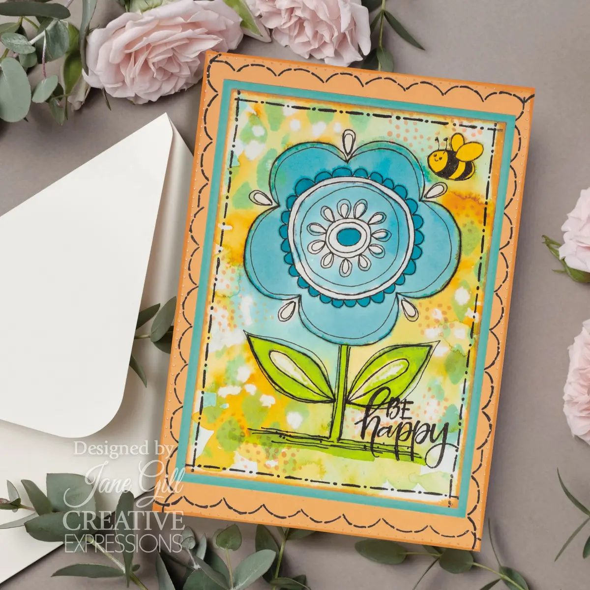 Woodware Clear Singles Petal Doodles Be Happy 4 In X 6 In Stamp Set 2