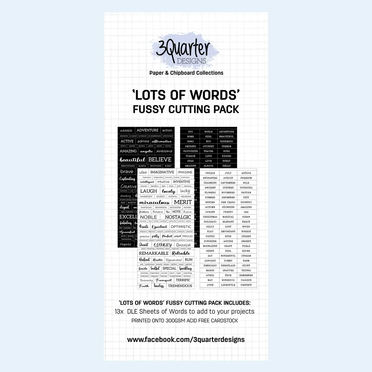 3Quarter Designs Fussy Cutting Pack - Lots Of Words 1