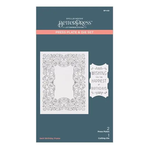Swirl Birthday Frame Press Plate & Die Set From The Betterpress Collection 1