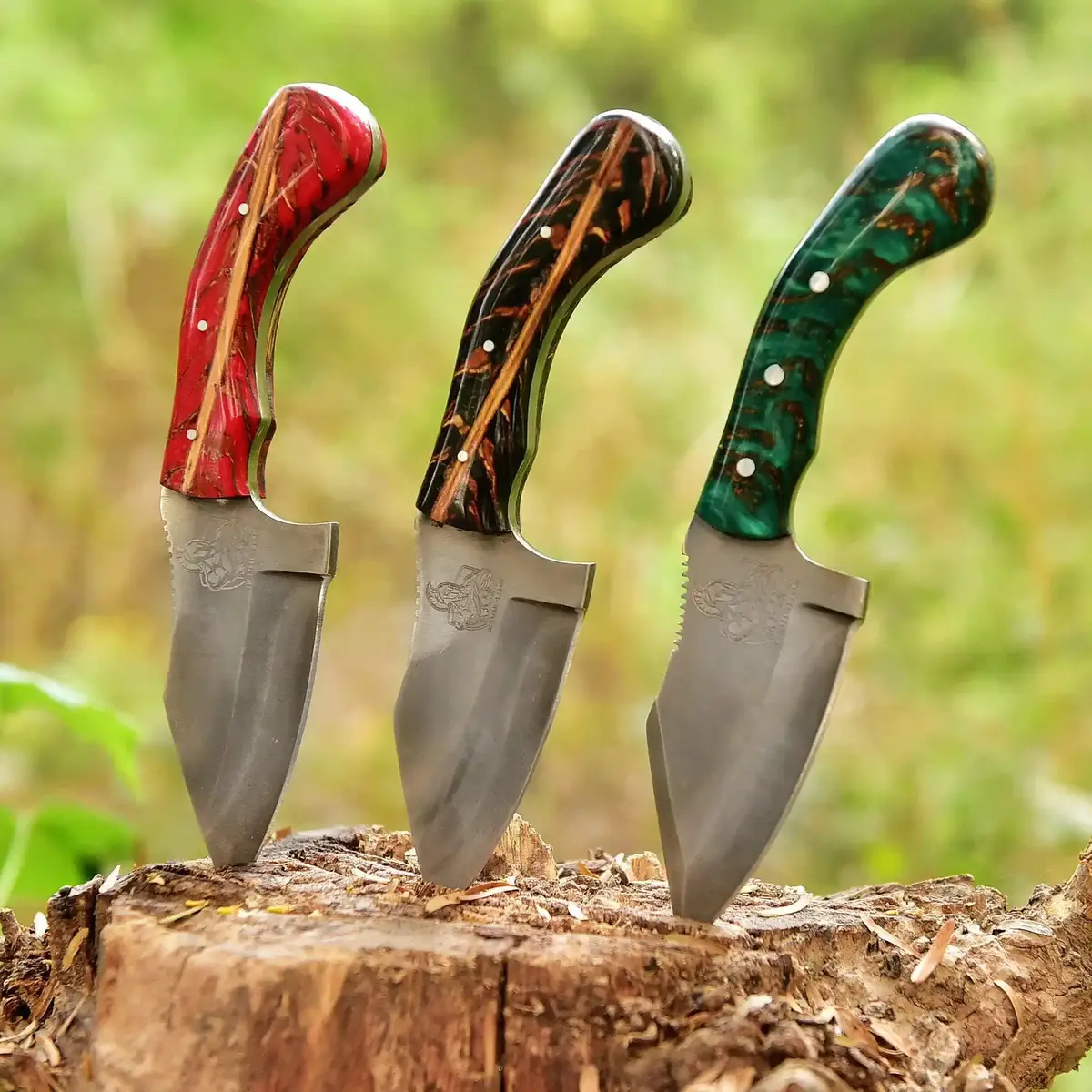 Acid Washed High Carbon Steel Knife – Pinecone Resin Handle (Green, Black, Red) | Jw Steelcrafts 1