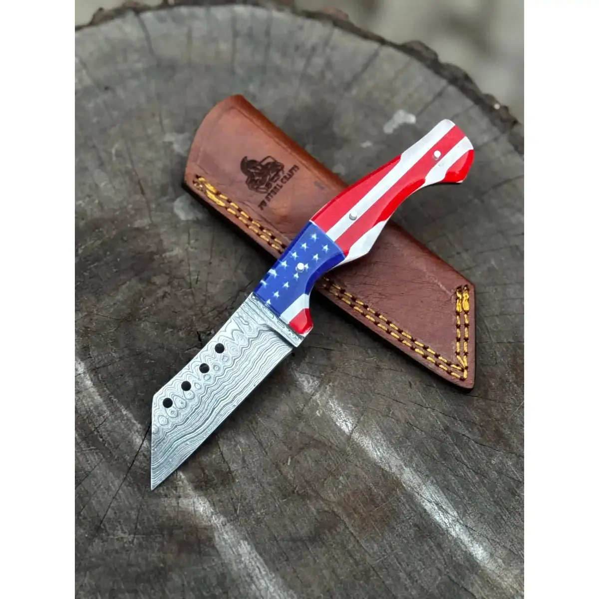 American Flag Handle Damascus Tanto Knife | Jw Steelcrafts 1