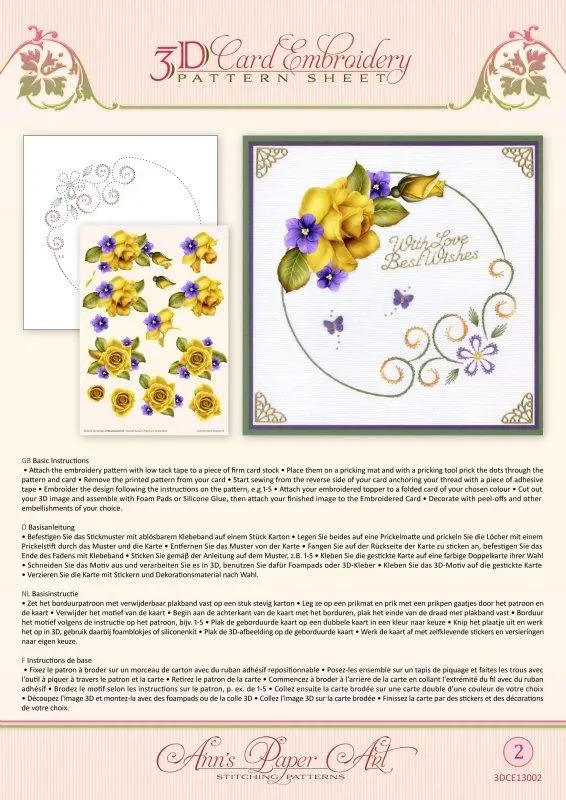 Ann Paper Embroidery Pattern - Yellow Rose 1