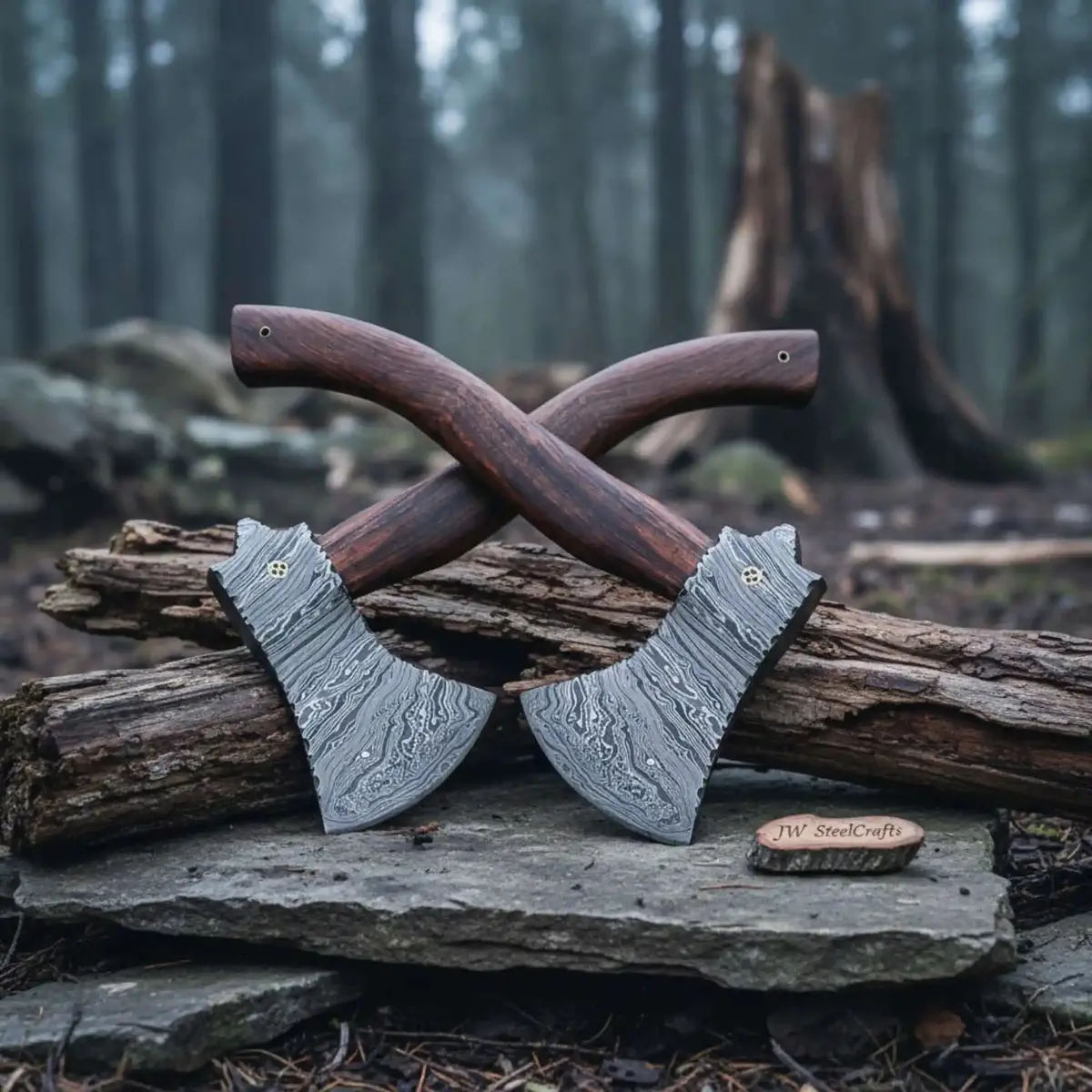 Authentic Norse Skeggøx Bearded Axe Set, Hand Forged Damascus Viking Axes With Hardwood Handles, Functional Bushcraft Hatchet Pair | Jw Steelcrafts 1