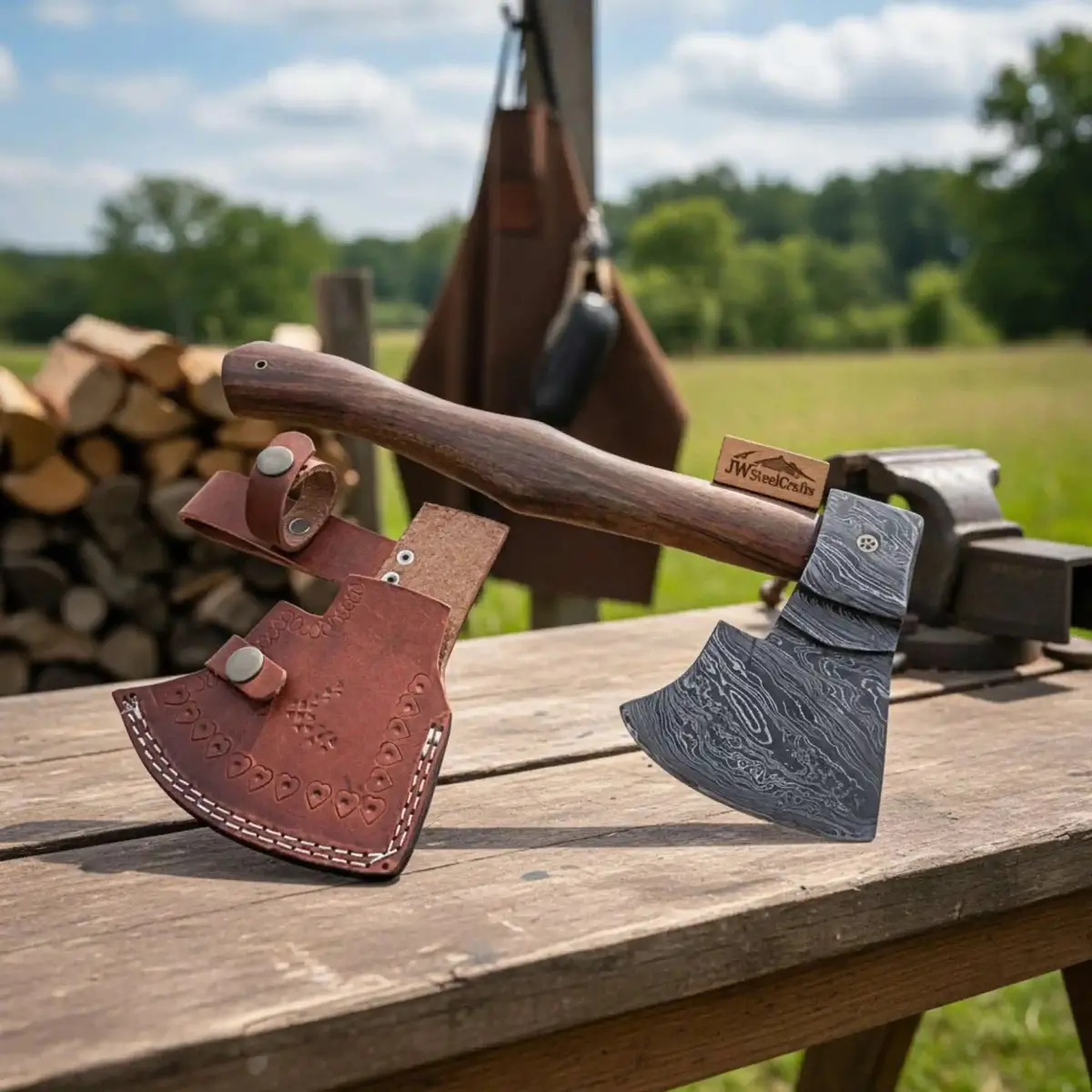 Backcountry Survival Hatchet — Artisan Damascus Edge With Premium Wood Grip 1