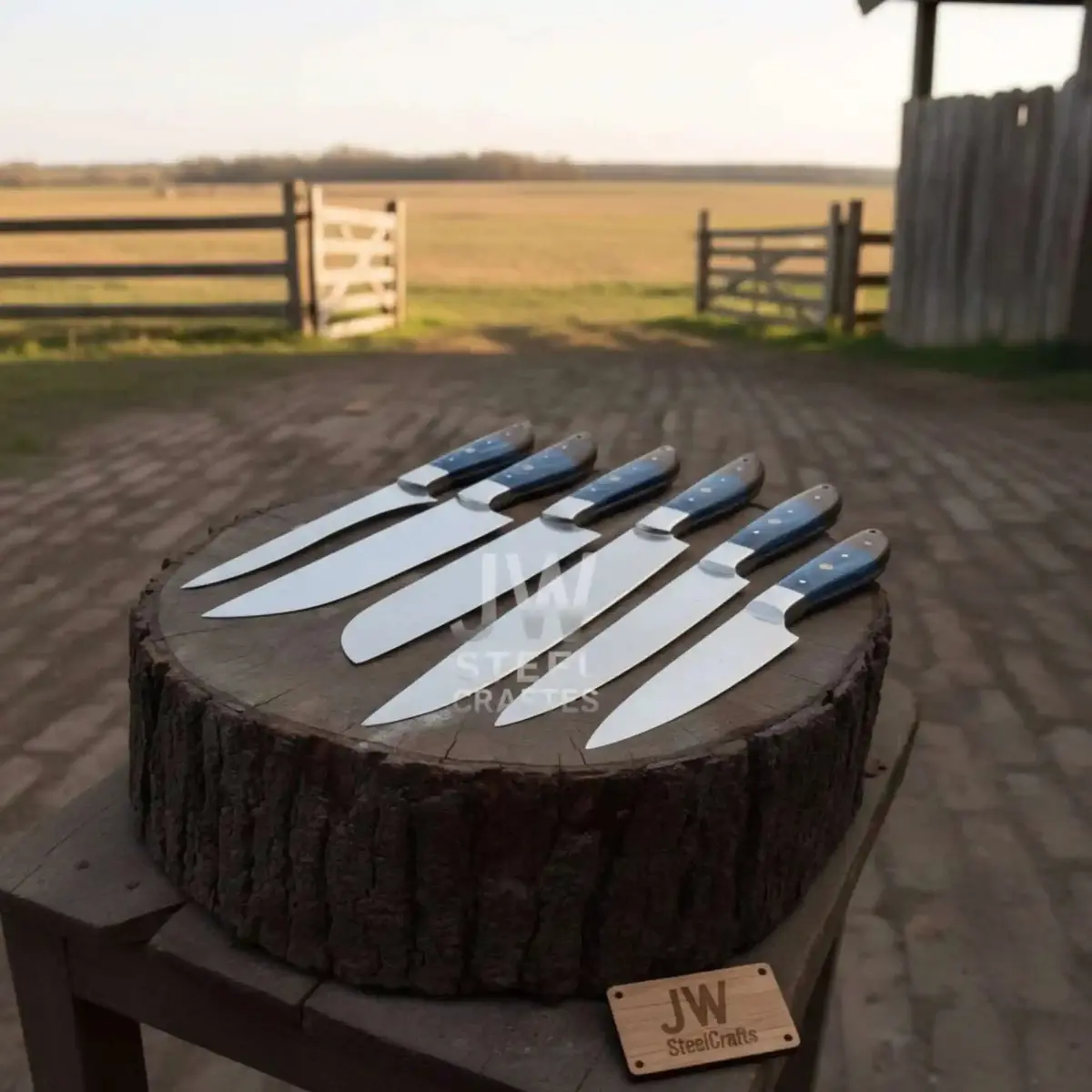 Blue Wood Chef Knife Set – 5-Piece Handmade Kitchen Collection 1