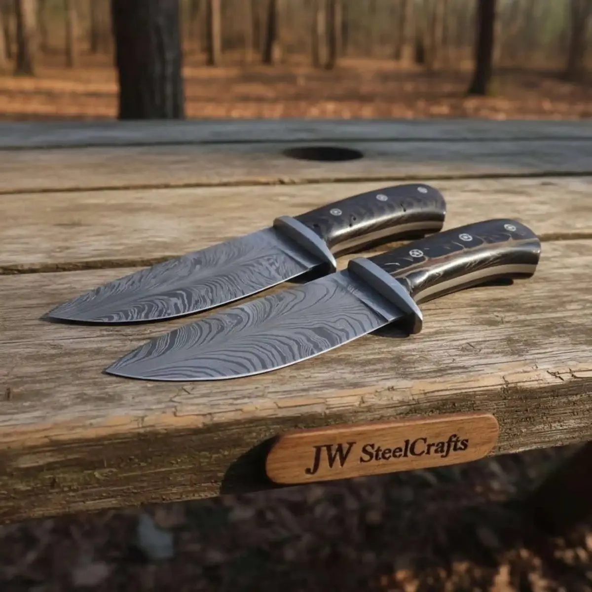 Bowie Knife Feather Damascus Blade Pinecone Handle Fixed Blade Hunting Knife 1