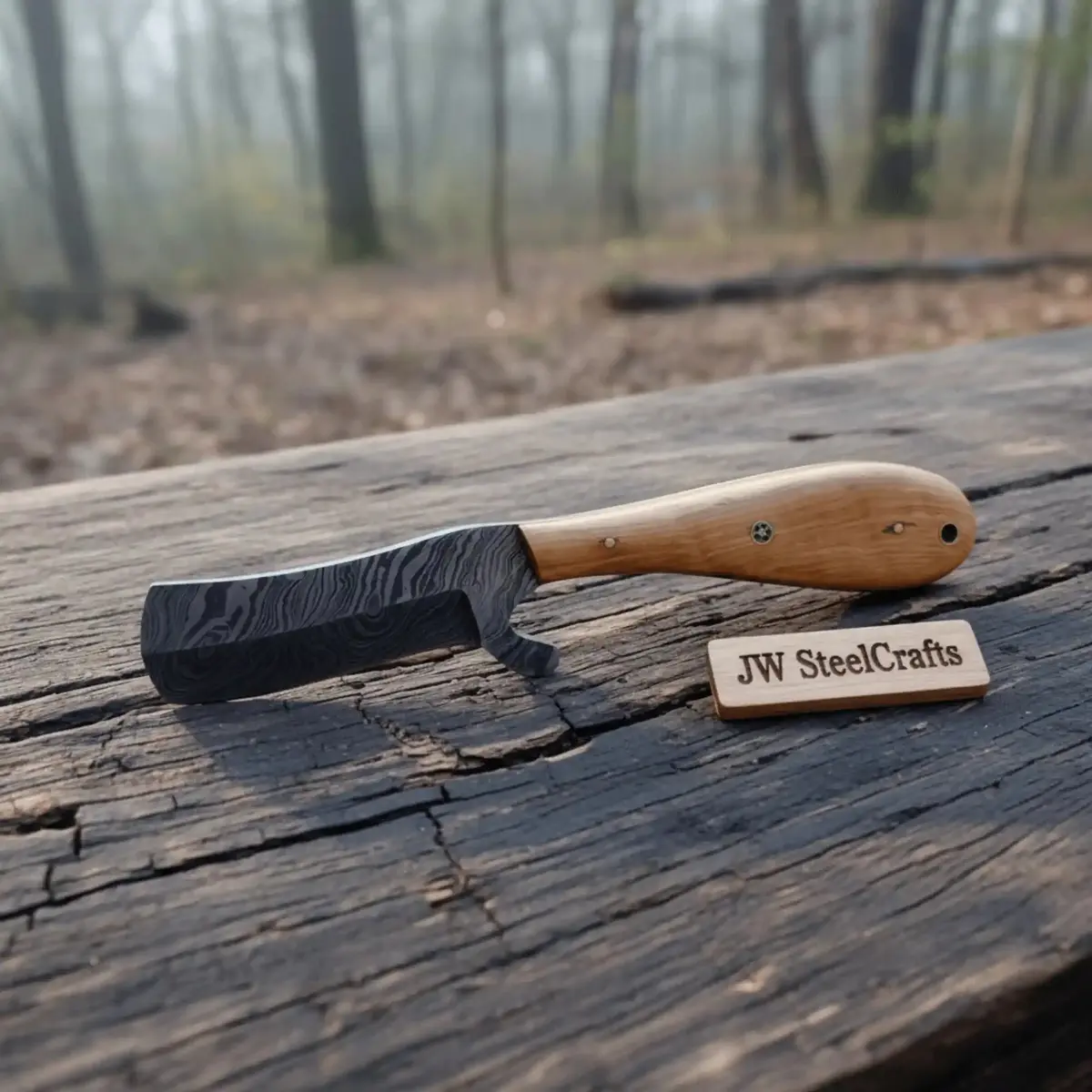 Bull Cutter Knife Damascus Blade Wooden Handle Fixed Blade 1
