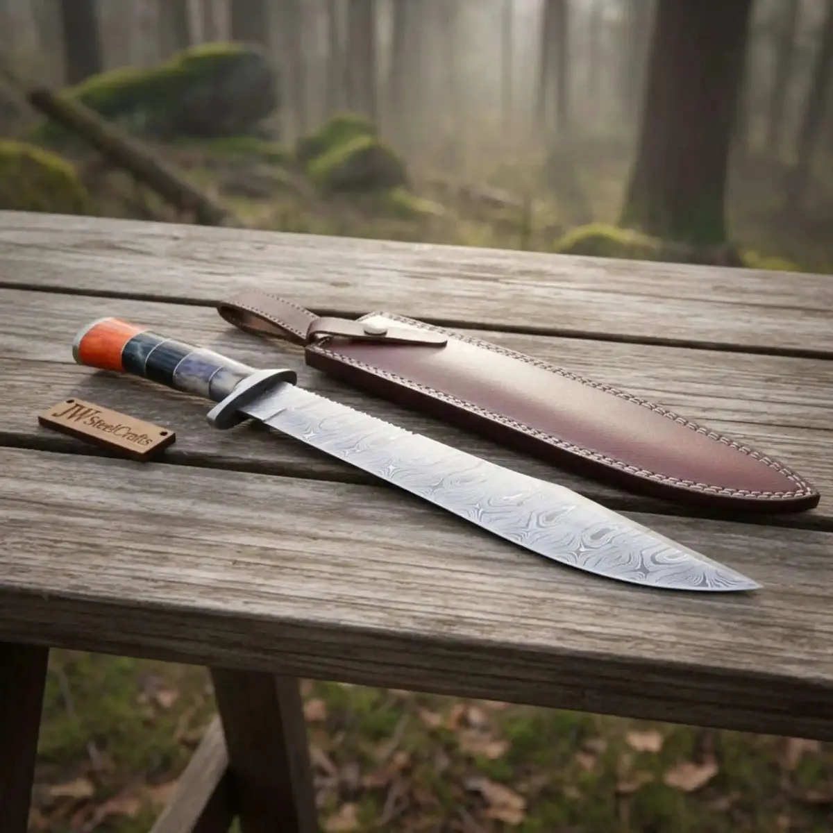 Handmade California Clip Point Bowie Knife With Damascus Steel Blade 1