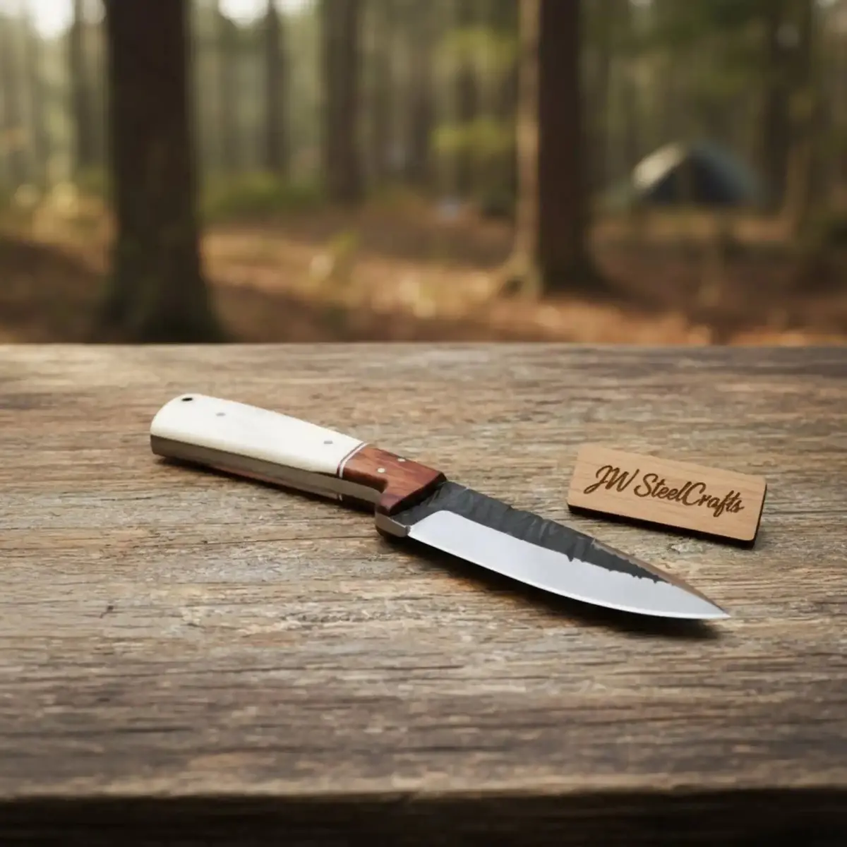 Carbon Steel Drop Point Knife Bone And Rosewood Handle 7 Inch 1