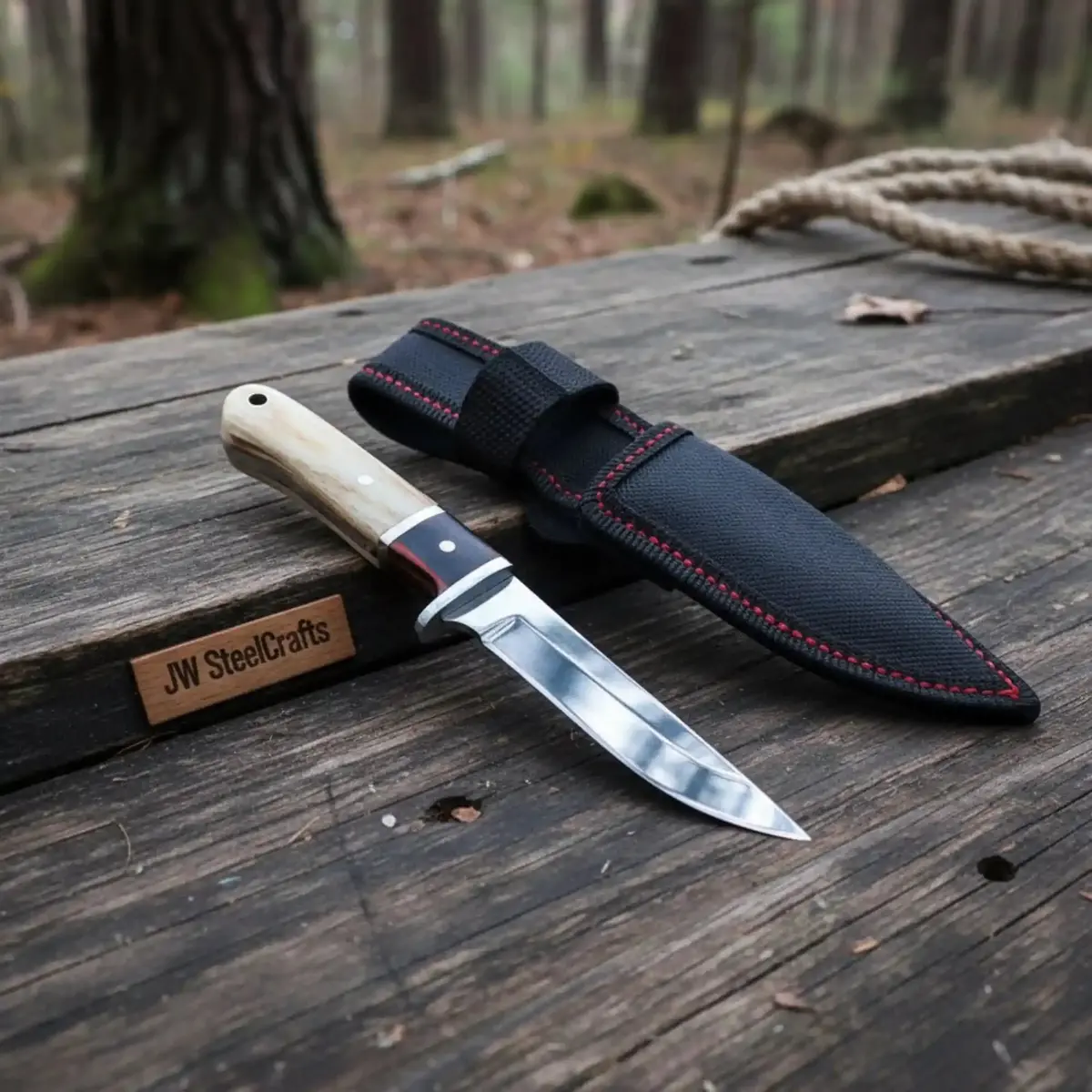 Clip Point Hunting Knife Stainless Steel Blade Bone Handle Fixed Blade With Sheath 1