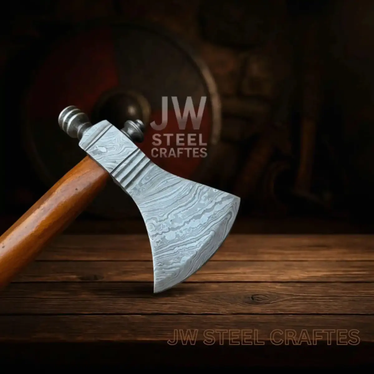 Collectible Artisan Pipe Axe In Damascus Steel With Hardwood Handle 1