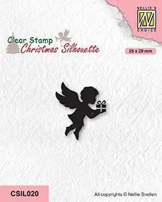 Nellie's Choice Clear Stamp Christmas Silhouette - Angel With Present 1