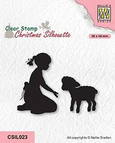 Nellie's Choice Clear Stamp Christmas Silhouette - Girl With Lamb 1