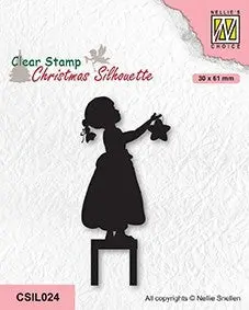 Nellie's Choice Clear Stamp Christmas Silhouette - Little Girl Decorating 1