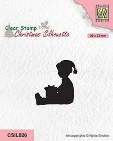 Nellie's Choice Clear Stamp Christmas Silhouette - Little Boy Got A Present 1