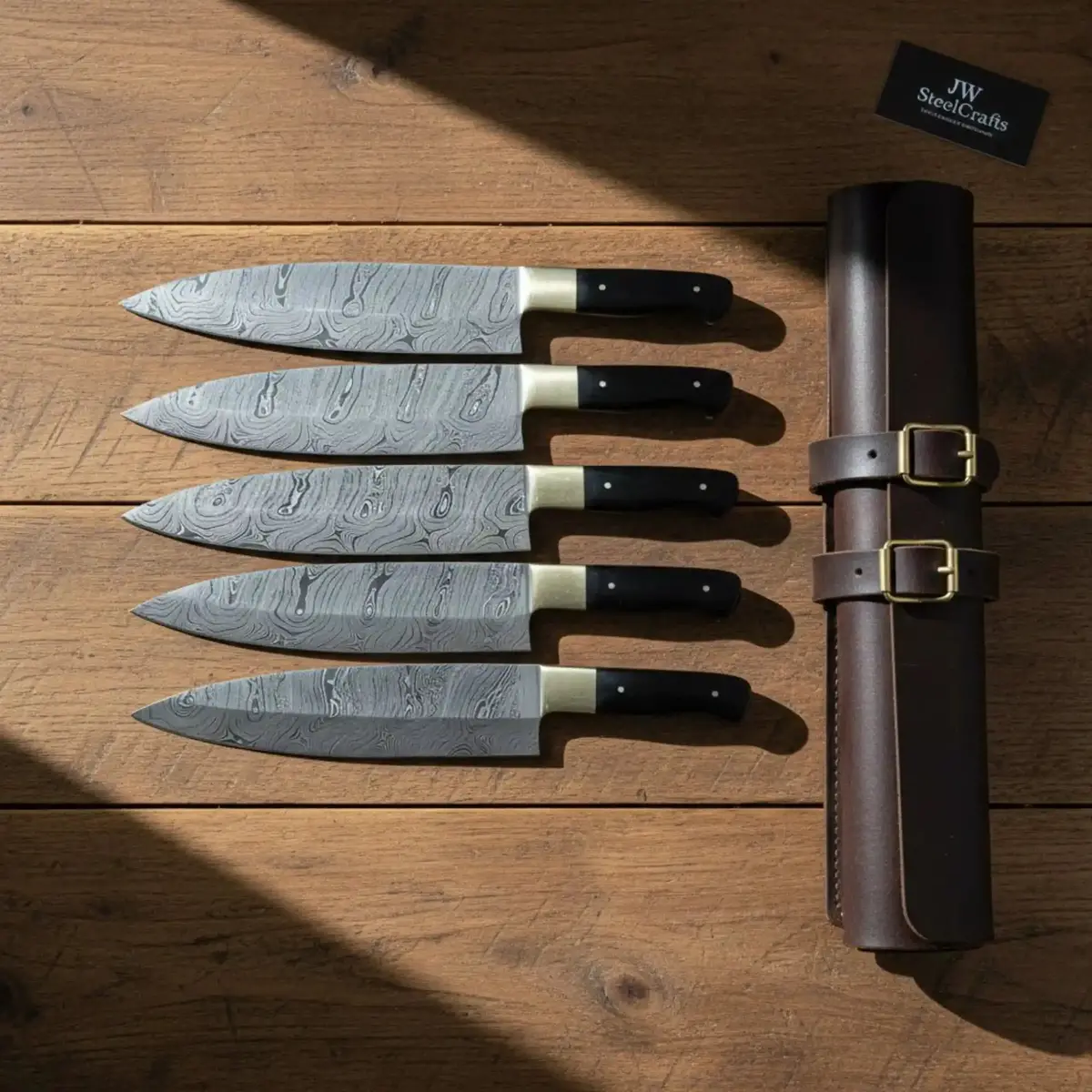 Hand-Forged Damascus Chef Knives Set With Exotic Pakkawood Handles 1