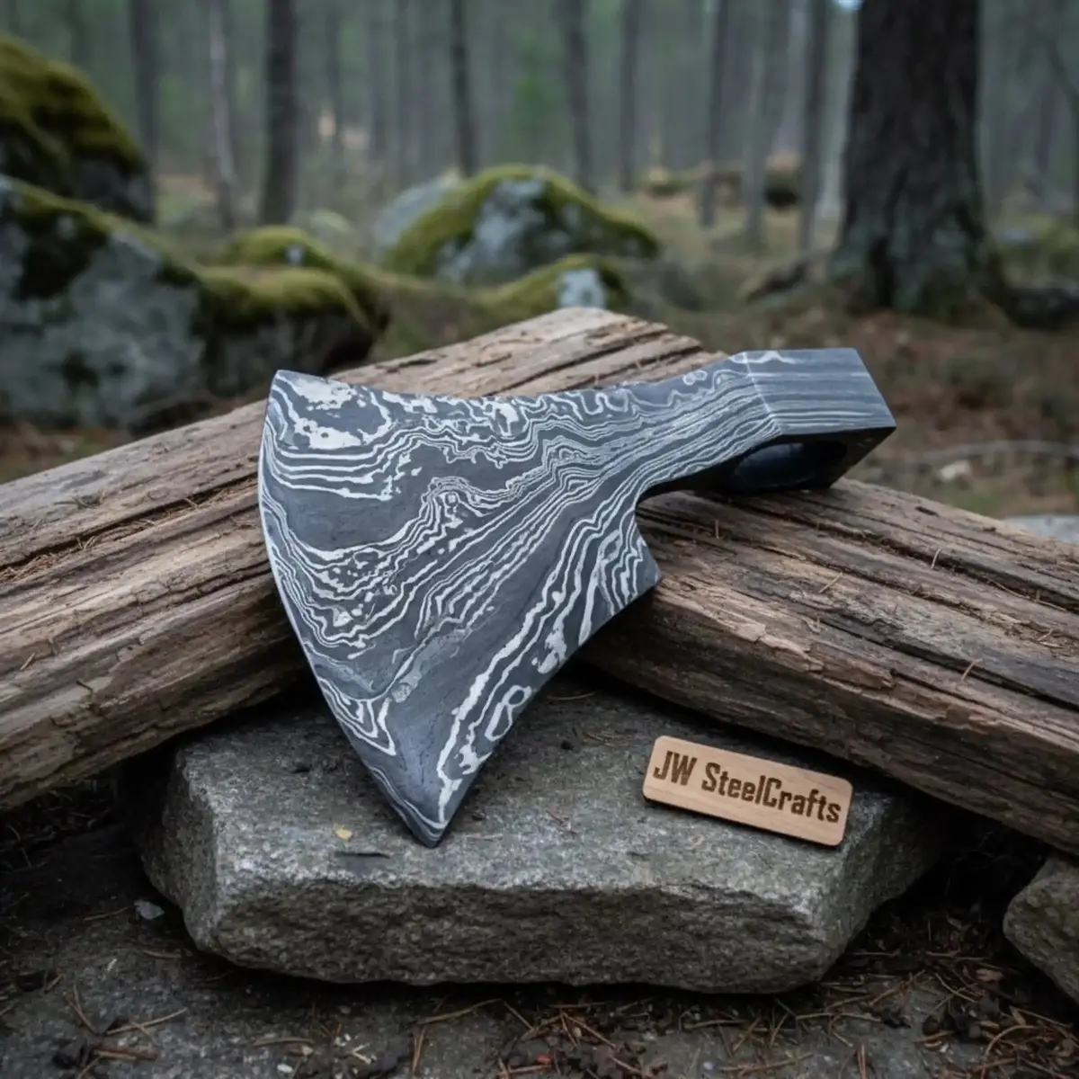Custom Damascus Steel Axe Head Blank – Hand Forged Bearded Axe Blade For Handle Making 1
