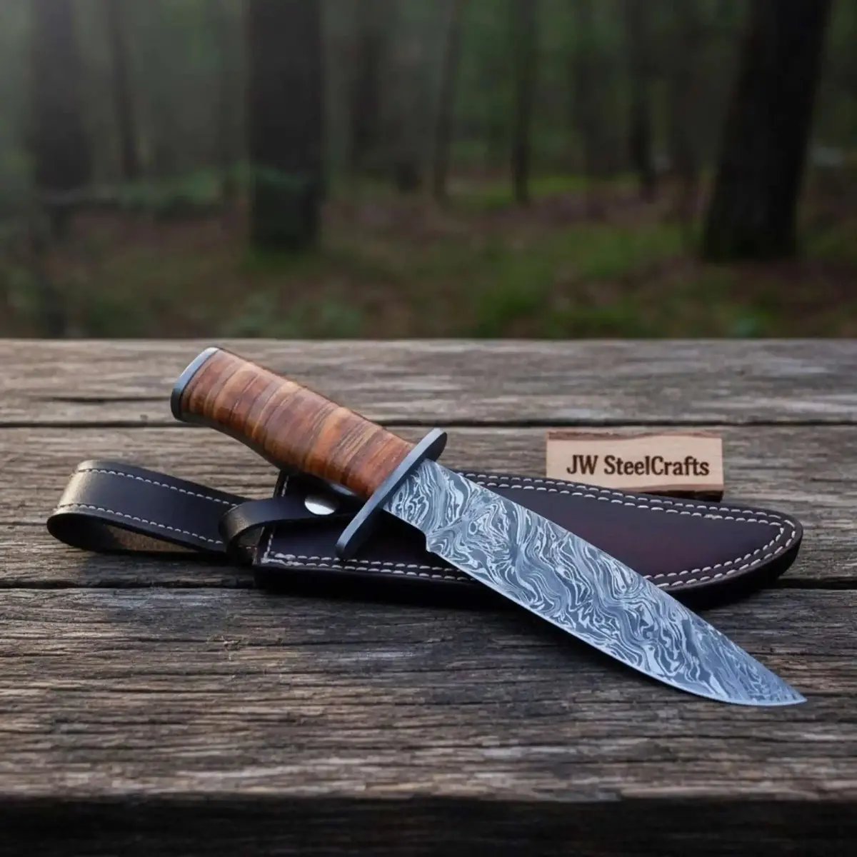 Custom Damascus Utility Bowie Knife Handmade Field Profile – Jw Steelcrafts 1