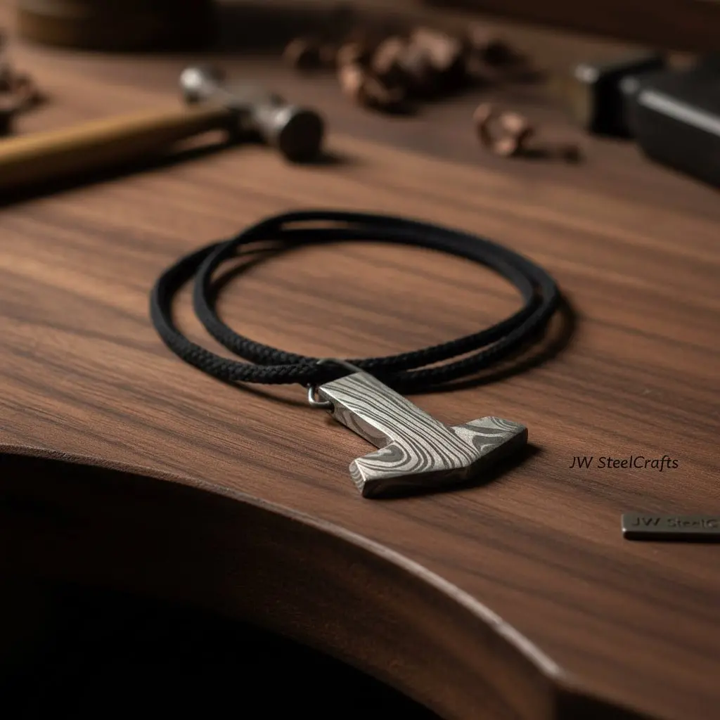 Handmade Damascus Steel Thor Hammer Pendant - Strength And Tradition 1