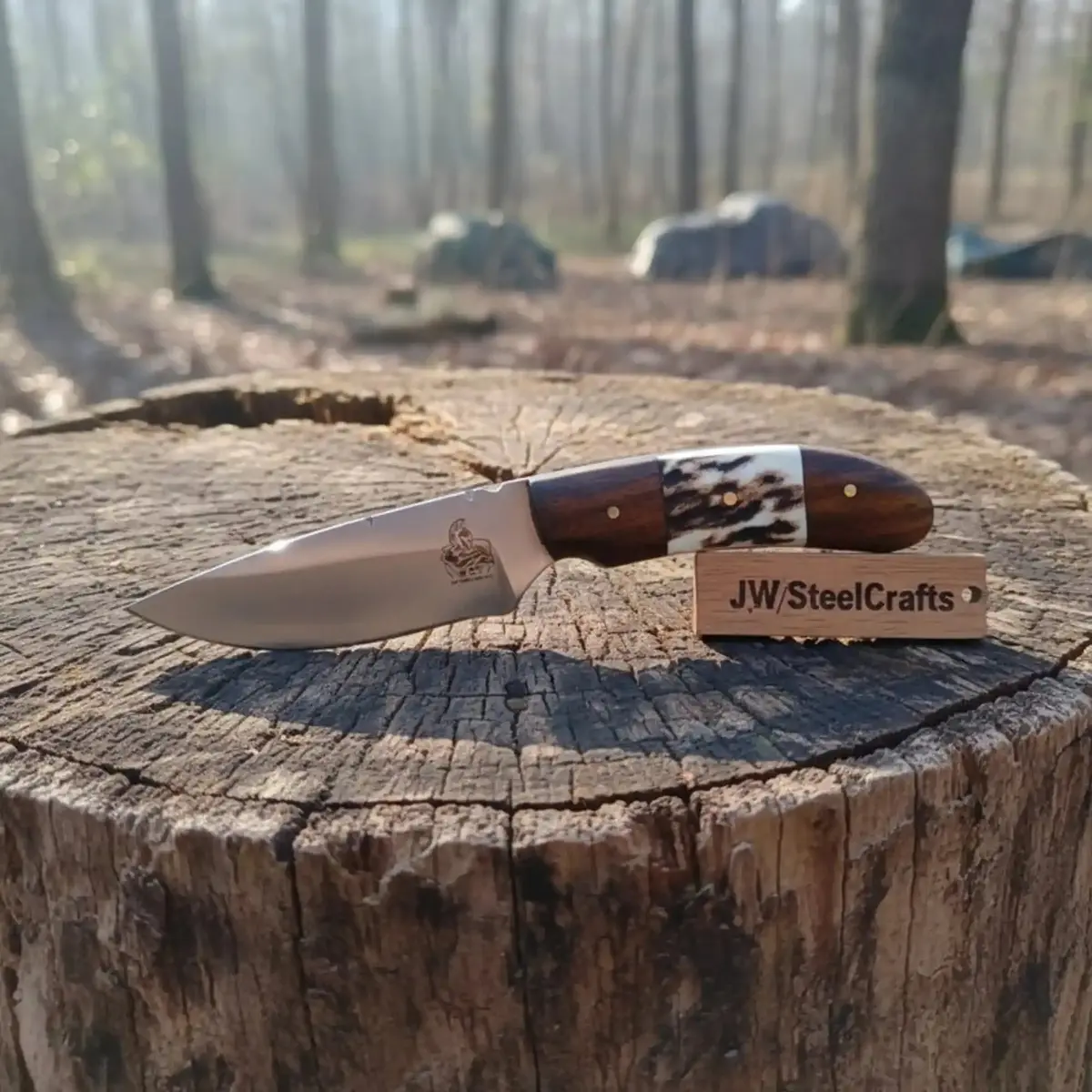 Custom Skinner Knife Deer Antler Rosewood Handle 1