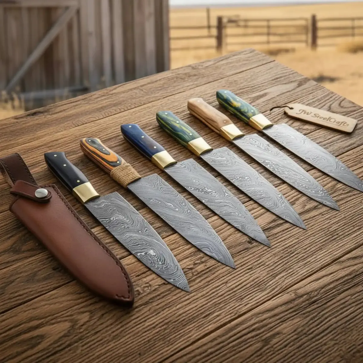 Custom Slim-Profile Damascus Chef Knife Set — 6 Piece Professional Kitchen Set 1