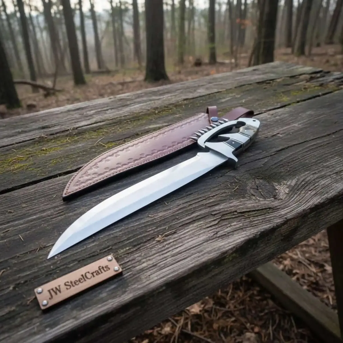D-Guard Bowie Knife High Polish Blade Clip Point Fixed Blade Jw Steelcrafts 1
