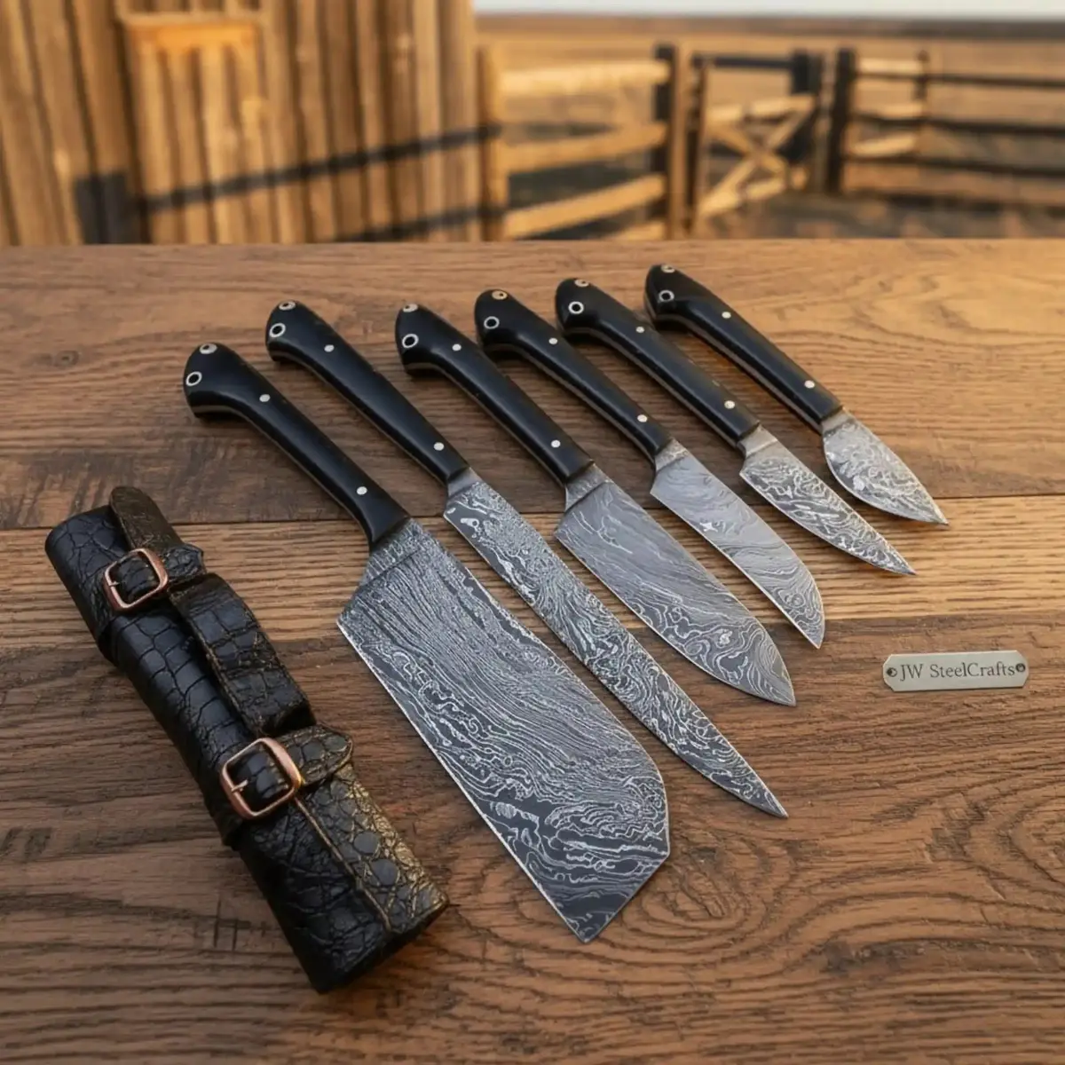 6-Pc Damascus Kitchen Knives - Premium Japanese Chef Knife Set 1