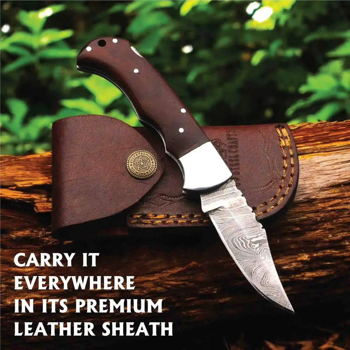Damascus Folding Knife | Rosewood Handle Lockback | Pocket Edc Knife 1