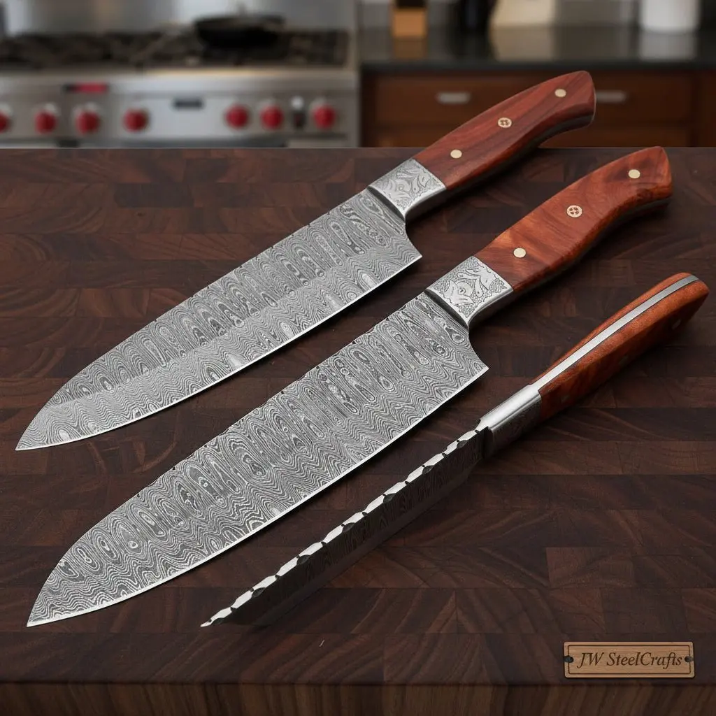 Handmade Damascus Gyuto Knife Set, Japanese Chef Knives With Forged Steel & Pakka Wood Handles 1