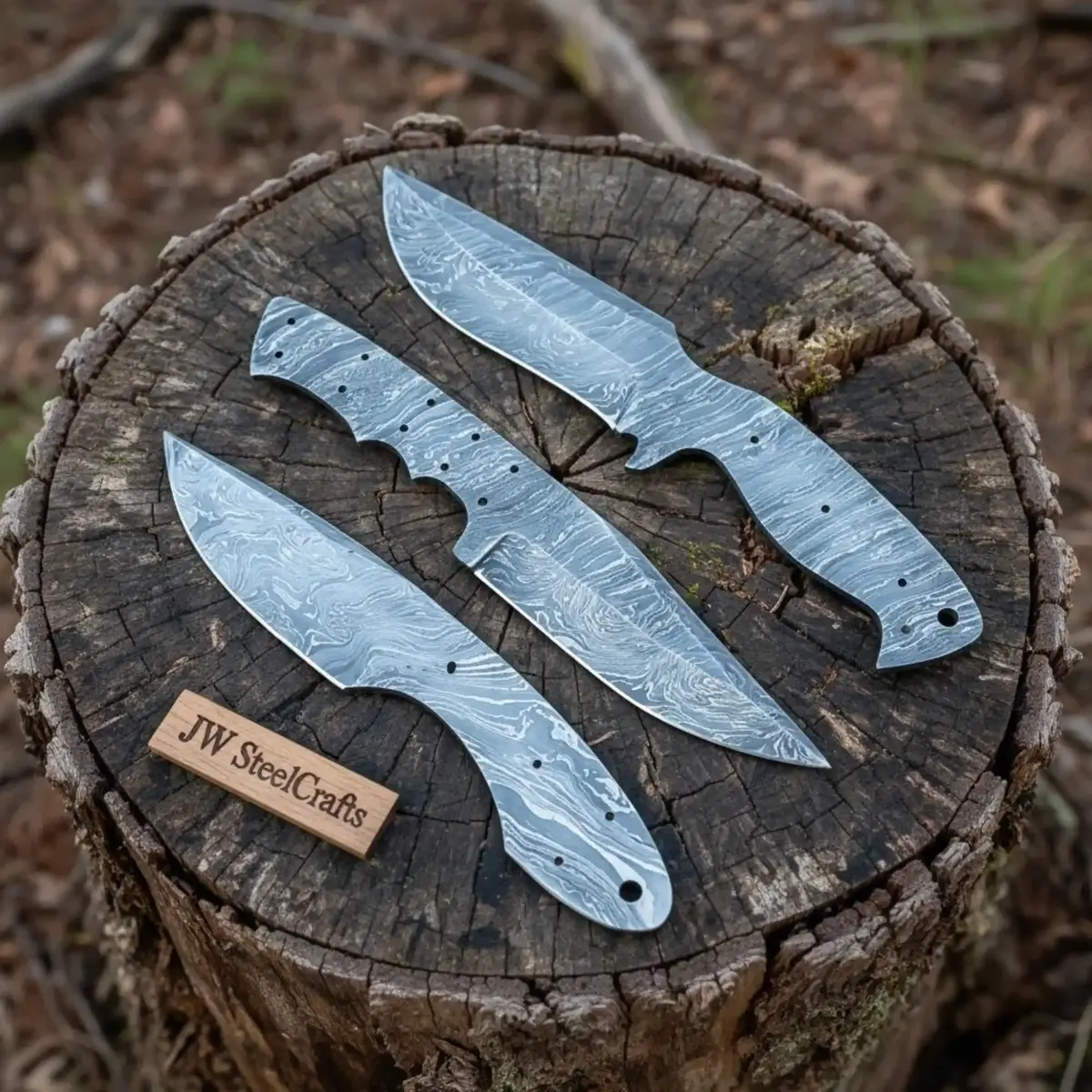 Damascus Knife Blanks Set 4.5 Inch Blades Fixed Blade Diy Trio 1