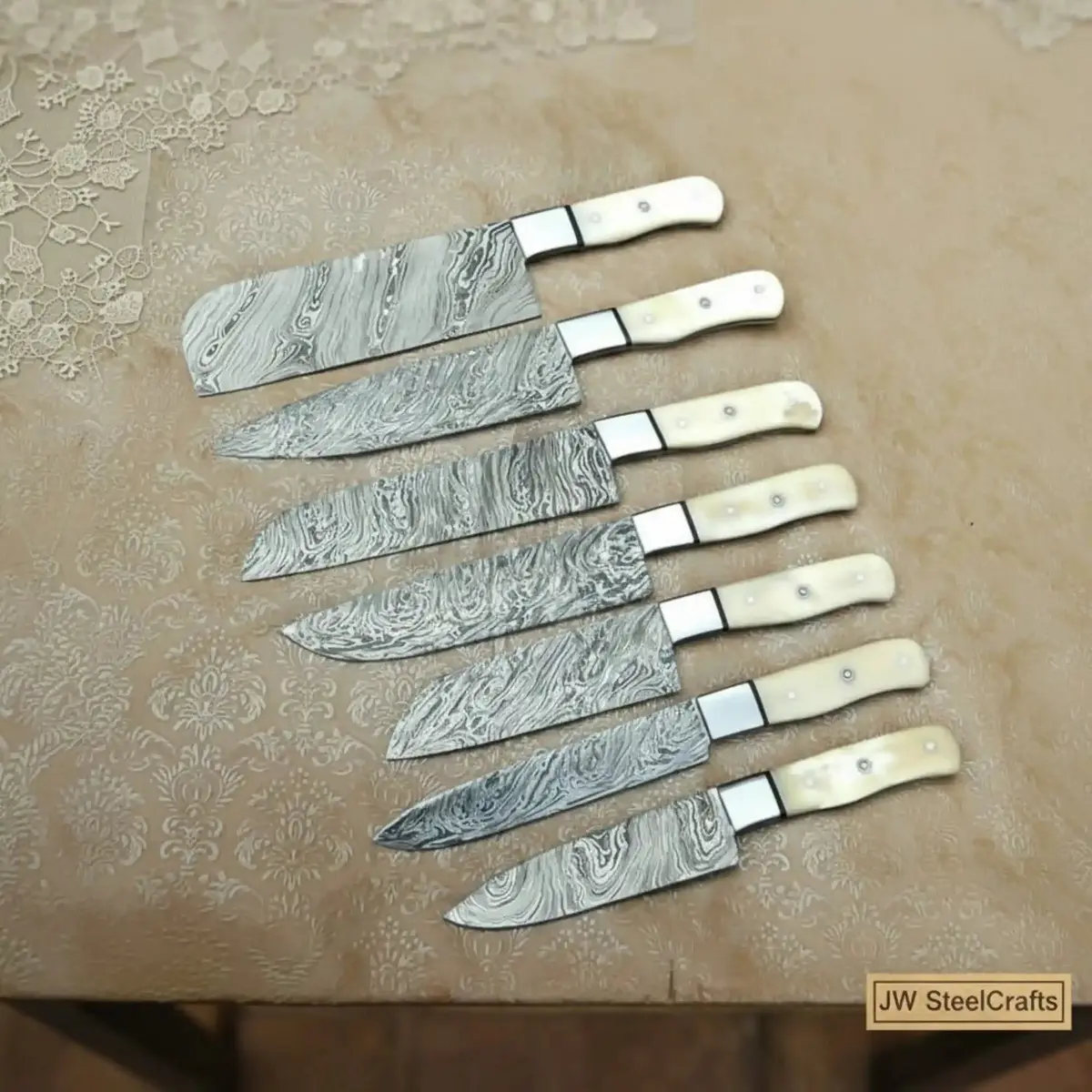 Damascus Master Chef Knife Set With Butcher Cleaver & Precision Prep Blades 1