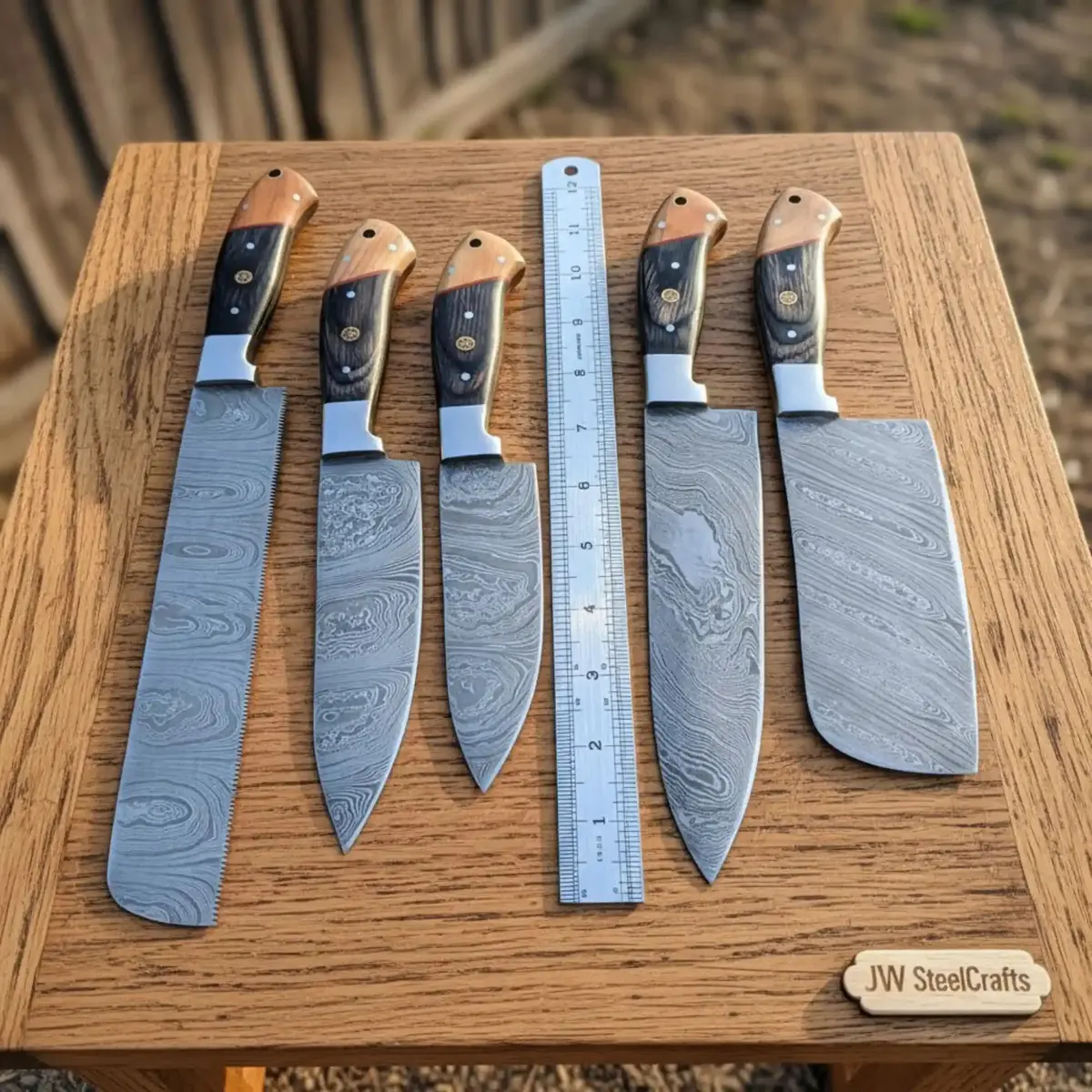 Damascus Multi-Blade Chef Knife Set - Exquisite Pakka Wood Handles 1