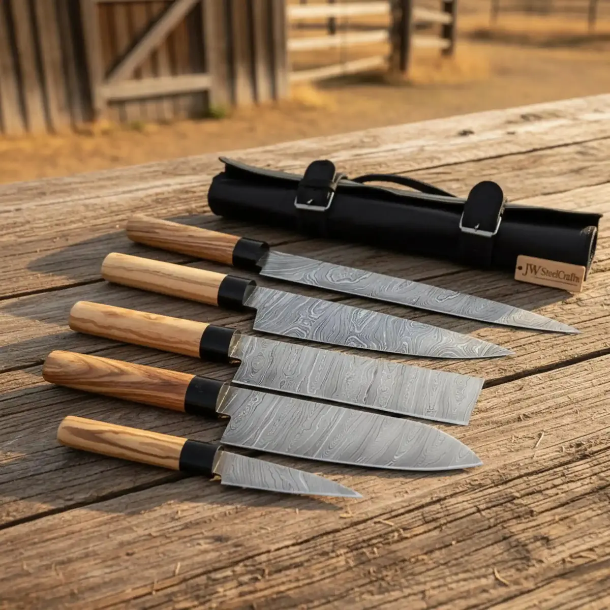 Damascus Professional Culinary Set (5 Pieces) — Gyuto Chef + Sujihiki Carving Knife + Nakiri Vegetable Cleaver + Petty & Utility 1