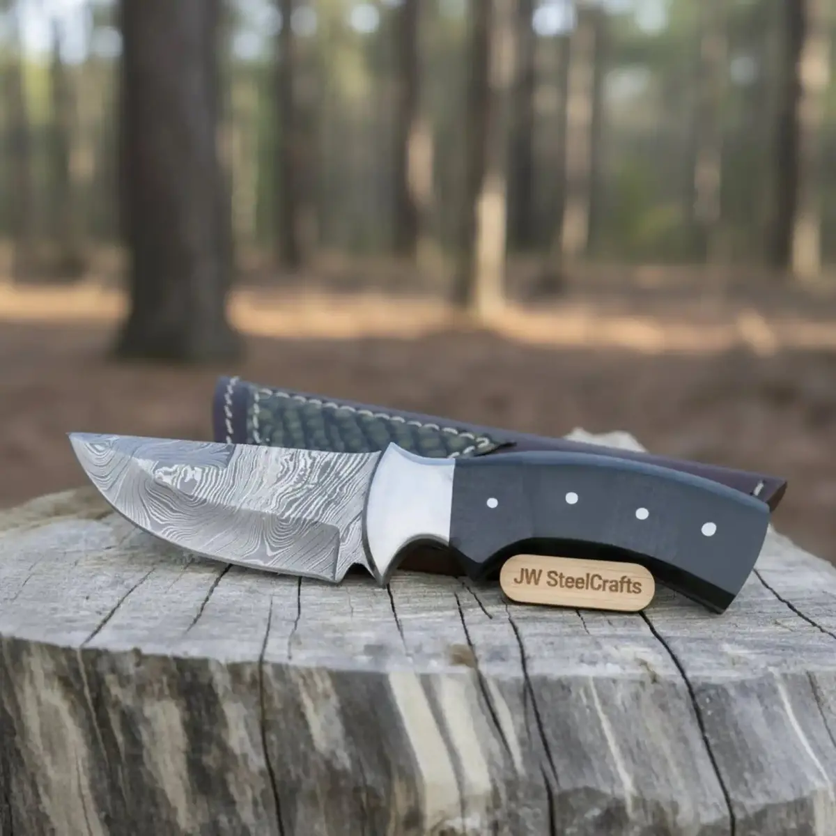 Damascus Skinner Knife Green Black Micarta Handle 3 Inch Blade 1
