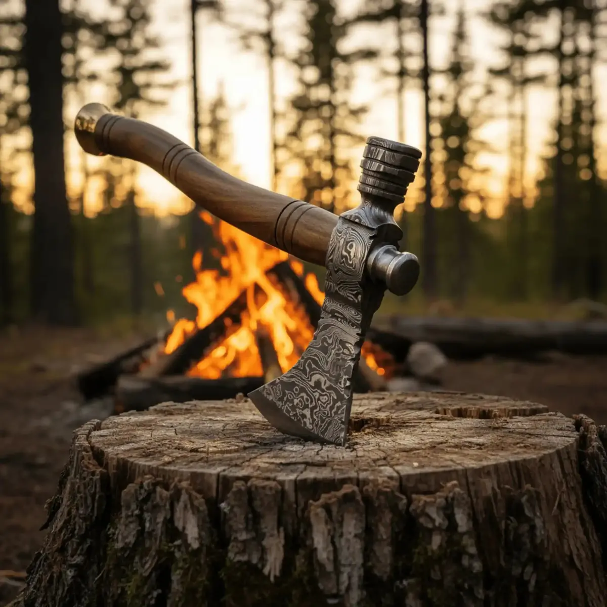 Damascus Smoking Axe Straight Handle 19 Inch 1