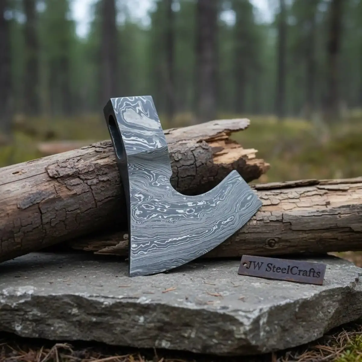 Hand Forged Damascus Steel Bearded Axe Head Blank For Custom Handle | Jw Steelcrafts 1