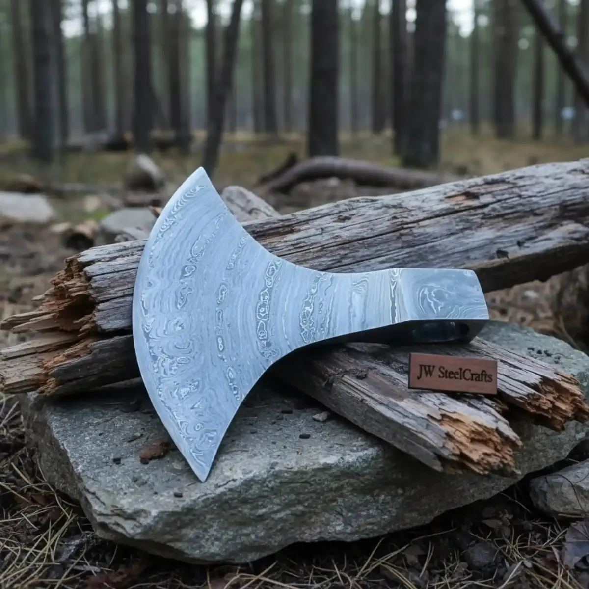 Damascus Steel Bearded Axe Head Blank – Hand Forged Viking Axe Head For Custom Handle Making 1