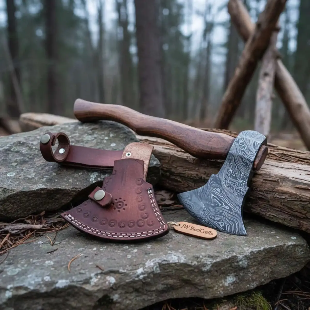 Damascus Steel Bearded Bushcraft Axe For Camping And Woodcraft 1