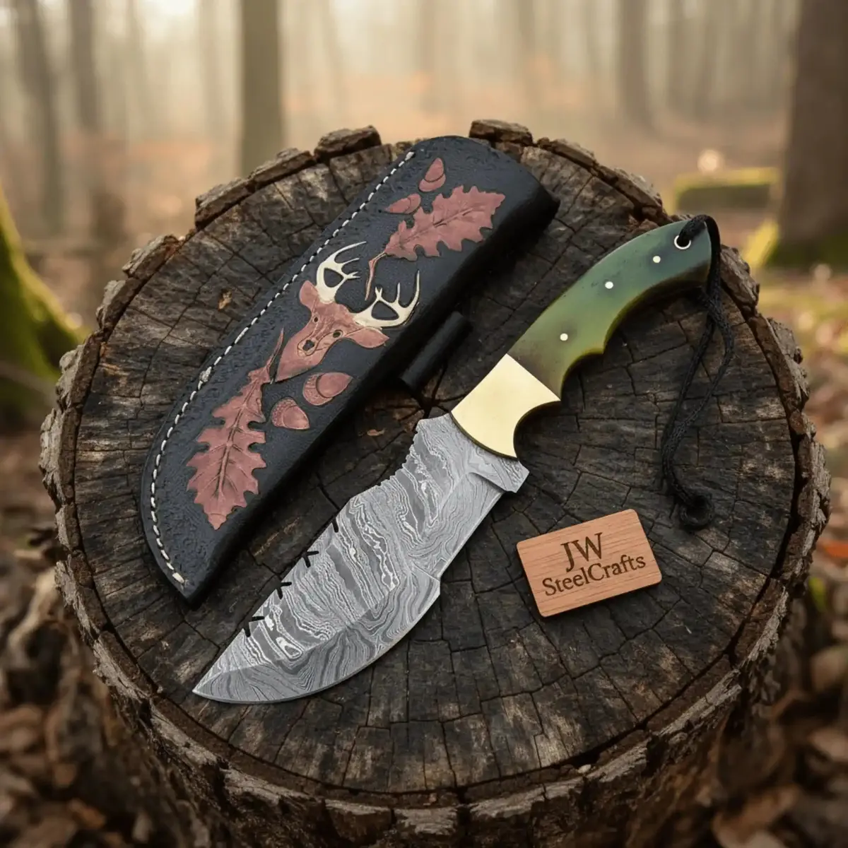 Damascus Steel Hunting Knife – Multiple Handle Colors | Jw Steelcrafts 1